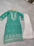 Sea Green Chiffon Chikan Kurta Sharara Set