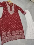 Maroon Chiffon Chikan Kurta Sharara Set