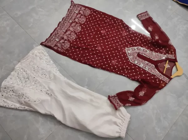 Maroon Chiffon Chikan Kurta Sharara Set