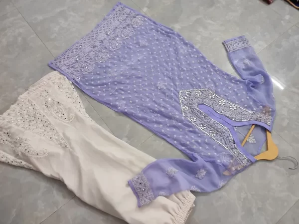 Lavender Chiffon Chikan Kurta Sharara Set