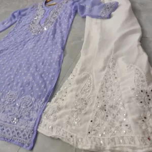 Lavender Chiffon Chikan Kurta Sharara Set