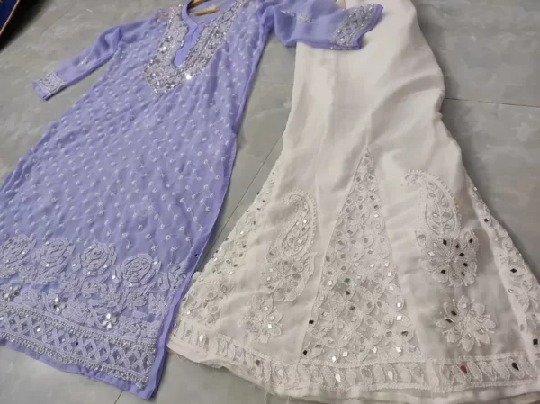 Lavender Chiffon Chikan Kurta Sharara Set