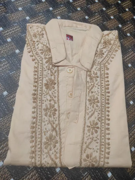 Light Brown Chikan Gents Soft Cotton Kurta