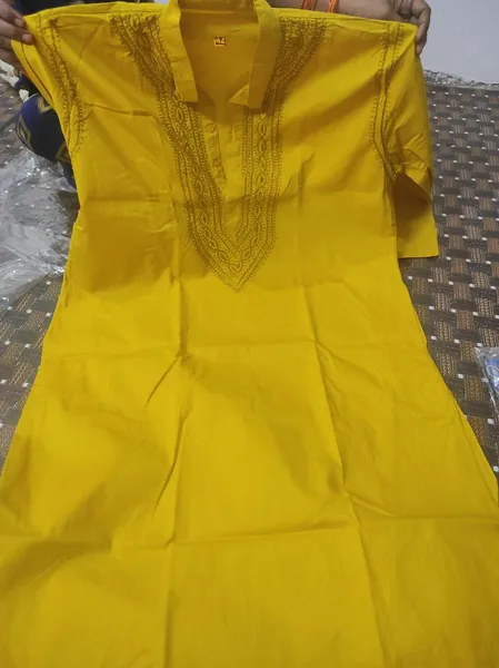 Mustard Yellow Chikan Gents soft cotton Kurta