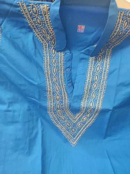 Blue Chikan Gents soft cotton Kurta