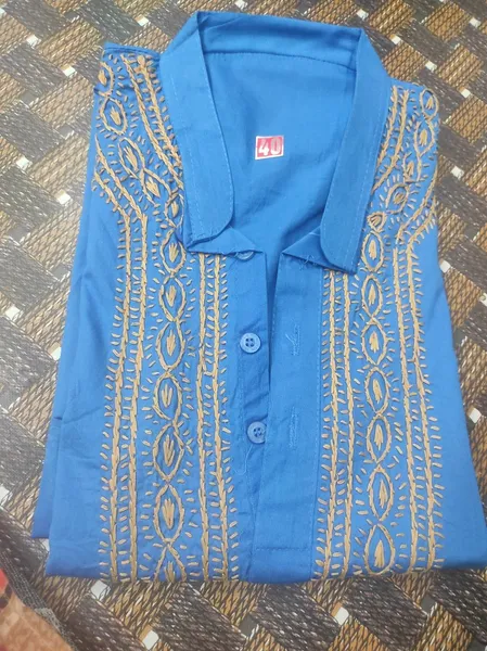 Blue Chikan Gents soft cotton Kurta