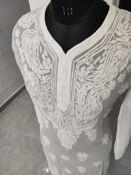 Faux Pure Georgette Chikan Kurti ( Dyeable)