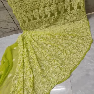 Green Half Jaal Chikan Saree