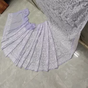 Lavender Chiffon Full Jaal Chikan Saree