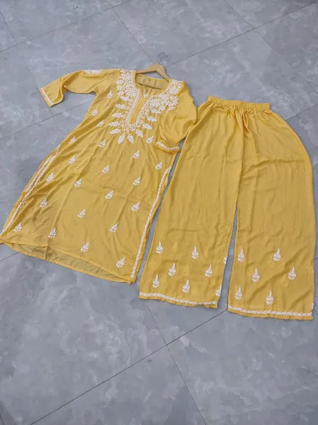 Yellow Modal Chikankari Long Kurta