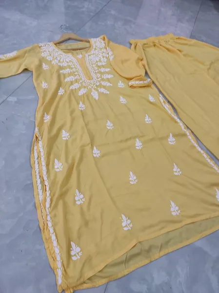 Yellow Modal Chikankari Long Kurta