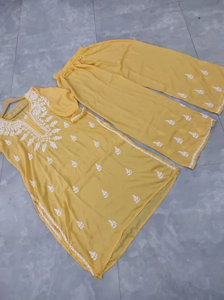 Yellow Modal Chikankari Long Kurta