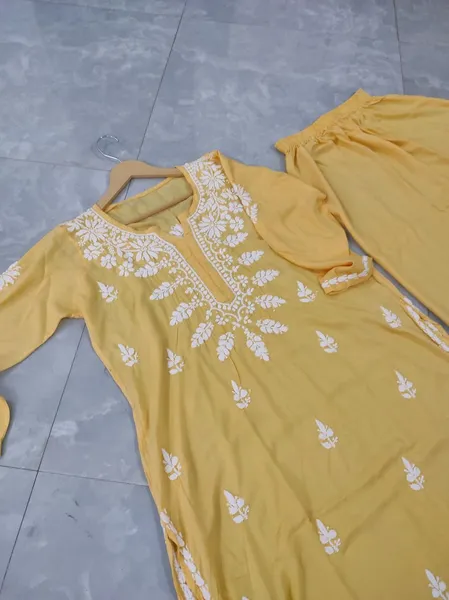 Yellow Modal Chikankari Long Kurta