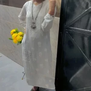 Faux Pure Georgette Chikan Kurti ( Dyeable)