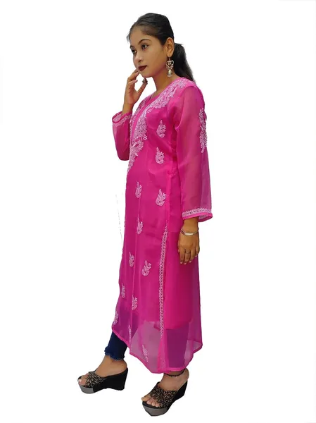Hot Pink Georgette Chikankari Kurta