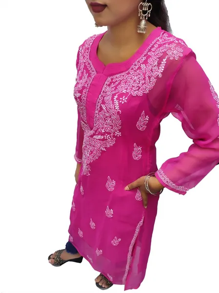 Hot Pink Georgette Chikankari Kurta
