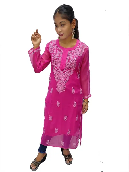 Hot Pink Georgette Chikankari Kurta