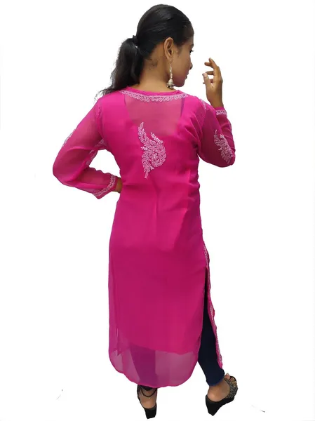 Hot Pink Georgette Chikankari Kurta
