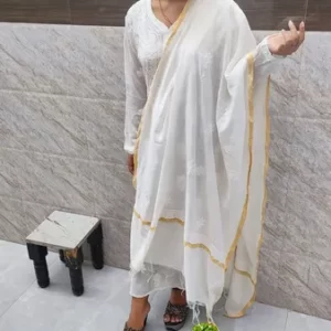 Pure Chanderi Chikan Dupatta ( Dyeable)