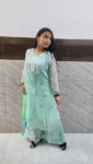 Sea Green Long Georgette Chikan Shimmery Kurti Set