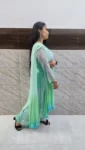 Sea Green Long Georgette Chikan Shimmery Kurti Set