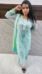 Sea Green Long Georgette Chikan Shimmery Kurti Set