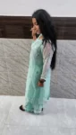 Sea Green Long Georgette Chikan Shimmery Kurti Set