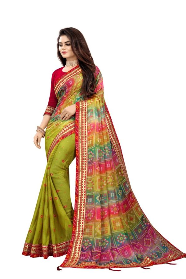 Moss chiffon Saree With Heavy Embroidery Work