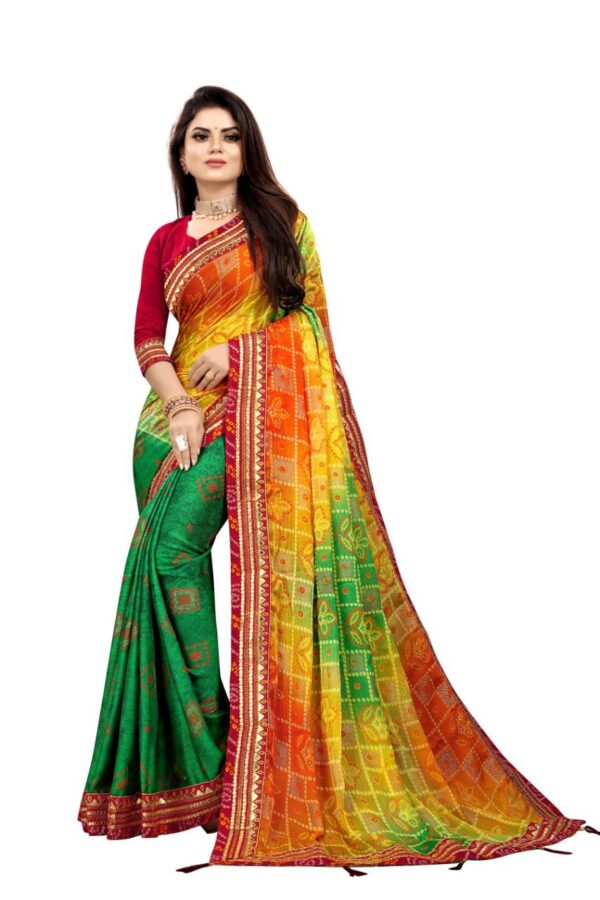 Moss chiffon Saree With Heavy Embroidery Work