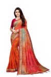 Moss chiffon Saree With Heavy Embroidery Work