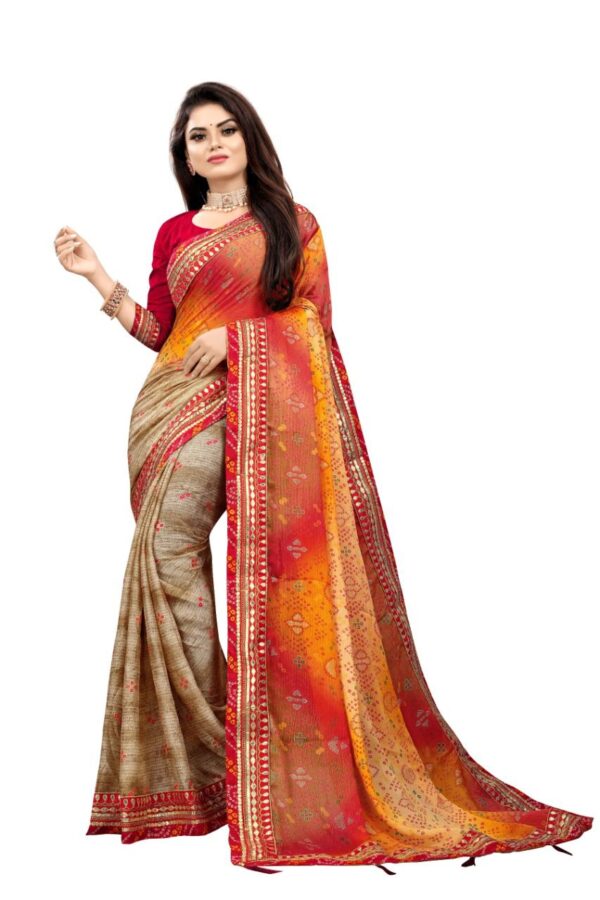 Moss chiffon Saree With Heavy Embroidery Work
