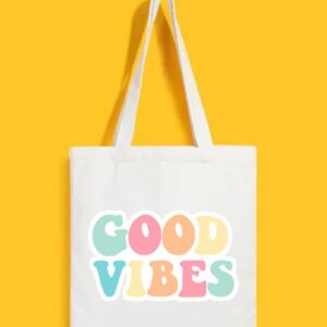 Reusable Tote Bags|100% Organic Cotton Bag | Multi-Purpose Bag| Good Vibes printed | Stylish Bag