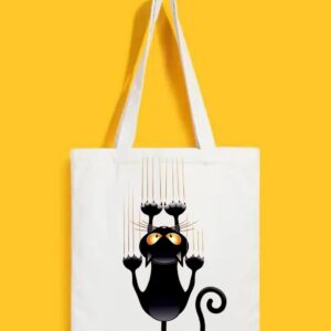 Reusable Tote Bags|100% Organic Cotton Bag | Multi-Purpose Bag| Angry cat printed | Stylish Bag