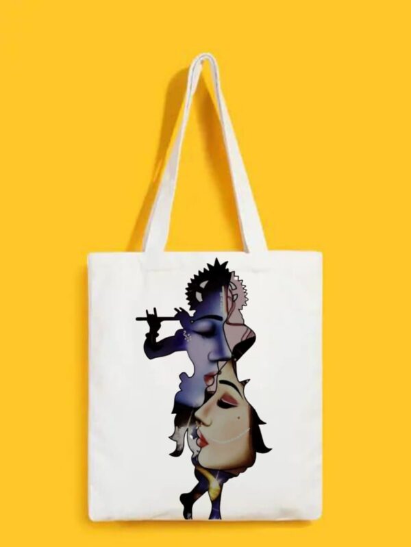 Reusable Tote Bags|100% Organic Cotton Bag | Multi-Purpose Bag| Radha Krishna printed | Stylish Bag