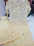Yellow Long Georgette Chikan Shimmery Kurti Set