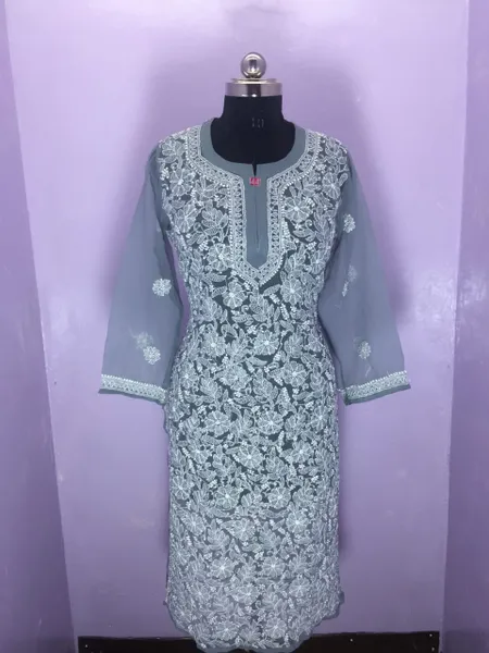 Grey Georgette All-over Chikankari Jaal Kurta
