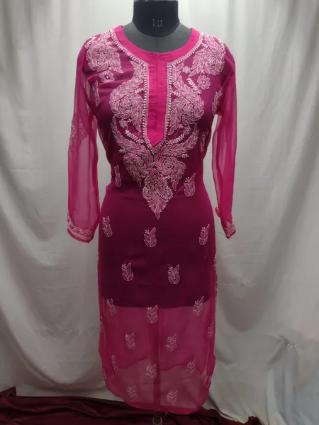 Hot Pink Georgette Chikankari Kurta