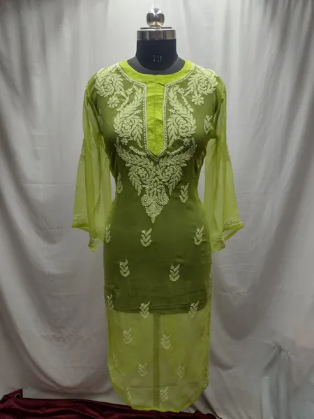 Lemon Yellow Georgette Chikankari Kurta
