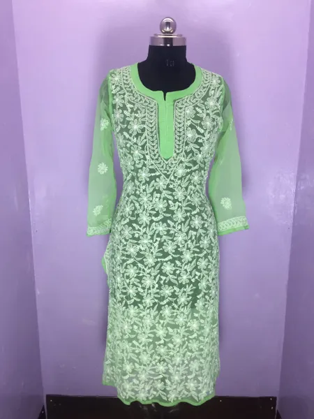 Light Green Georgette All-over Chikankari Jaal Kurta