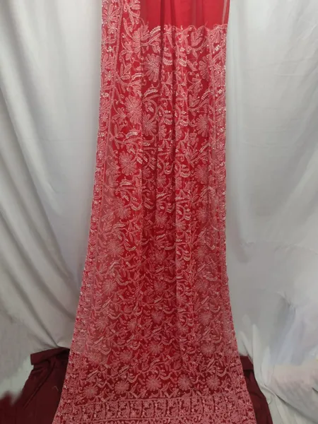 Red Georgette half Jaal Saree