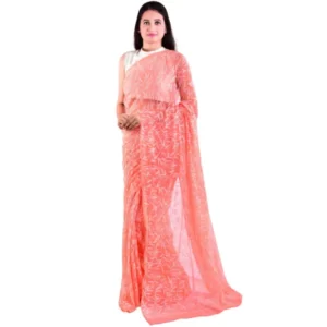 Chiffon Tepchi Embroidered Saree Peach