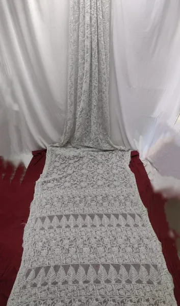 White Georgette Jaal Saree