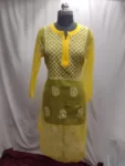 Yellow Floral Georgette Chikankari Jaal Kurta