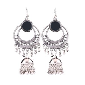 Generic Women's Silver Oxidized Hook Dangler Hanging Afgani Tribal Fancy Earrings-Silver