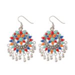 Generic Women's Oxidize Silver plated Hook Dangler Hanging Afgani Earrings-Multicolour