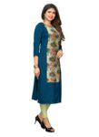 Generic Women's Rayon Printed and Hand Work Kurti (Rama)
