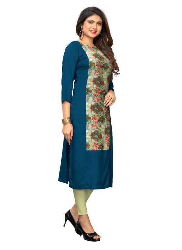 Generic Women's Rayon Printed and Hand Work Kurti (Rama)