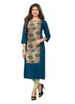 Generic Women's Rayon Printed and Hand Work Kurti (Rama)