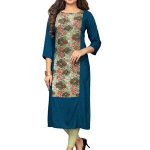 Generic Women's Rayon Printed and Hand Work Kurti (Rama)