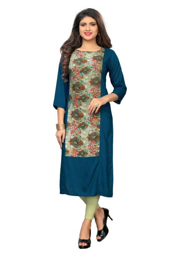 Generic Women's Rayon Printed and Hand Work Kurti (Rama)